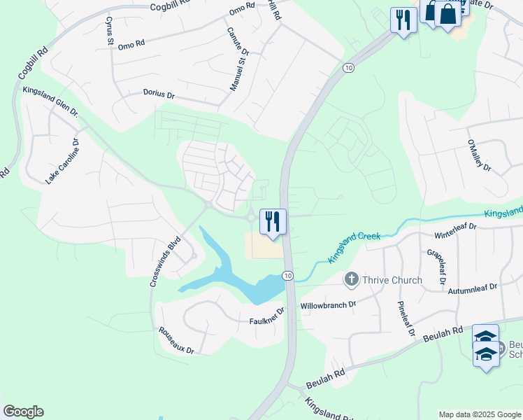 map of restaurants, bars, coffee shops, grocery stores, and more near 6013 Banyan Lane in Ampthill