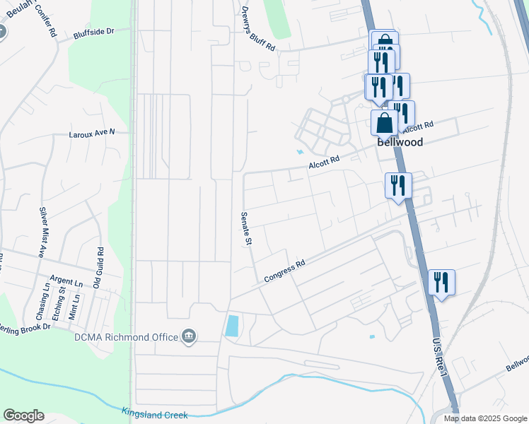 map of restaurants, bars, coffee shops, grocery stores, and more near 3017 Libwood Avenue in Richmond
