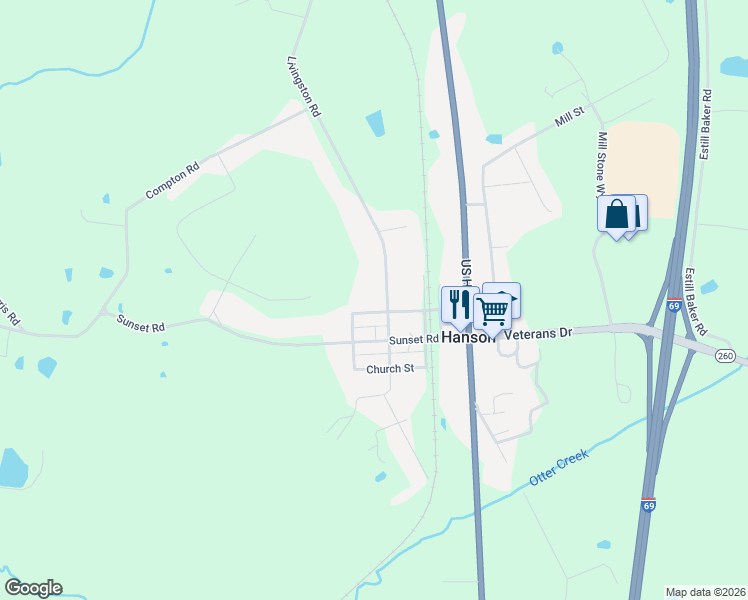 map of restaurants, bars, coffee shops, grocery stores, and more near 100-798 N Livingston St in Hanson