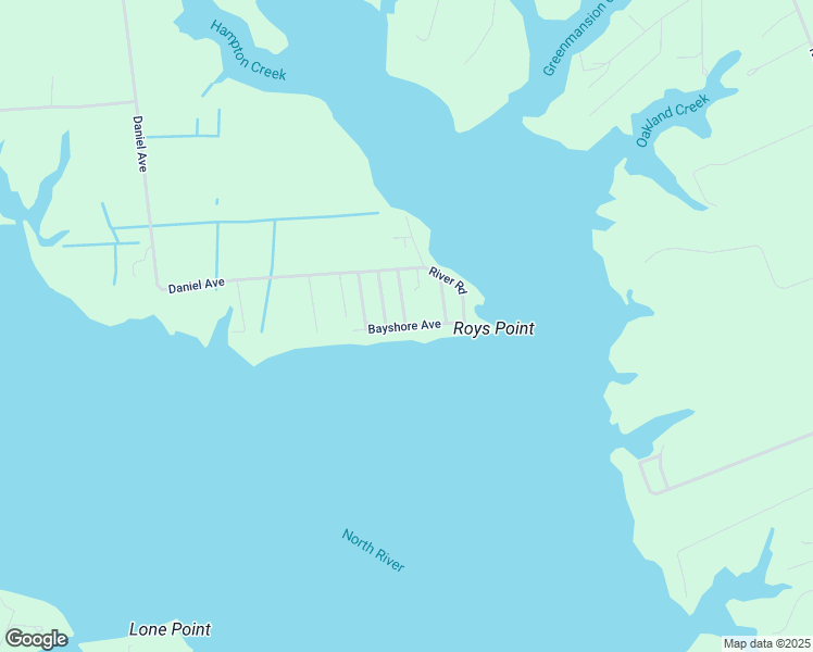 map of restaurants, bars, coffee shops, grocery stores, and more near Bayshore Avenue in Mathews County