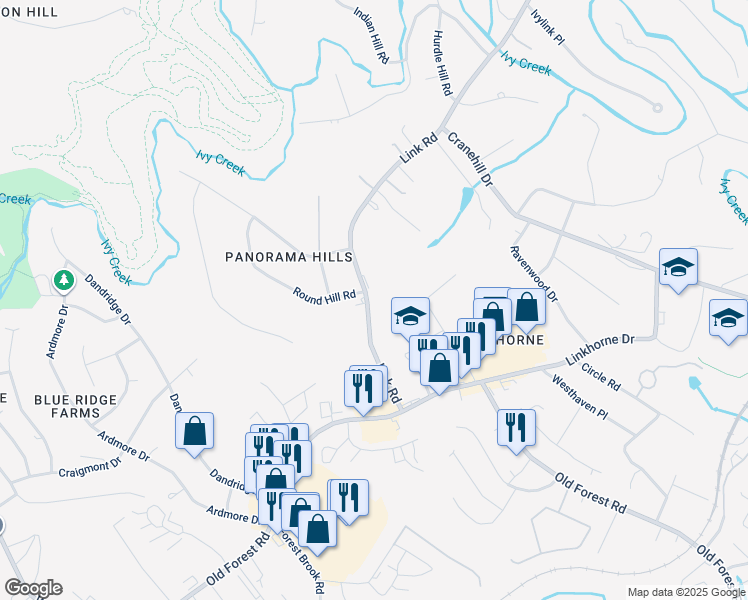 map of restaurants, bars, coffee shops, grocery stores, and more near 3000 Link Road in Lynchburg