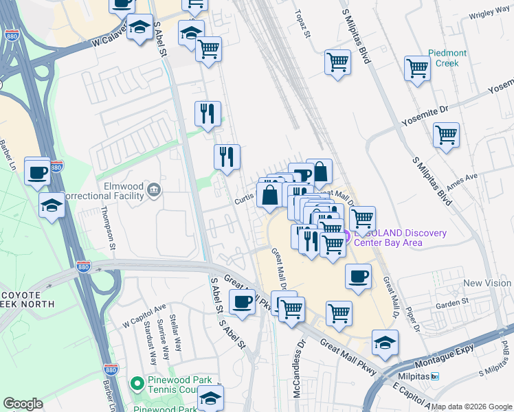 map of restaurants, bars, coffee shops, grocery stores, and more near 835 Autumn Wind in Milpitas