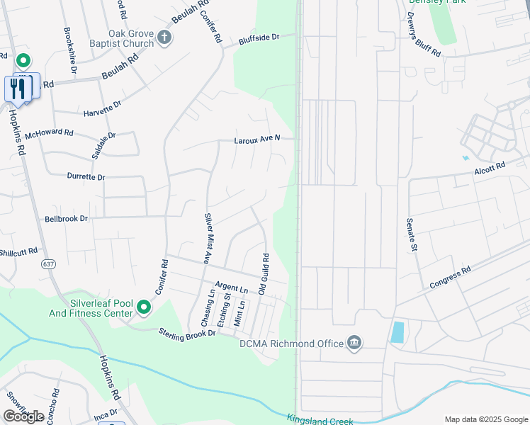 map of restaurants, bars, coffee shops, grocery stores, and more near 3606 Sterling Brook Drive in Richmond