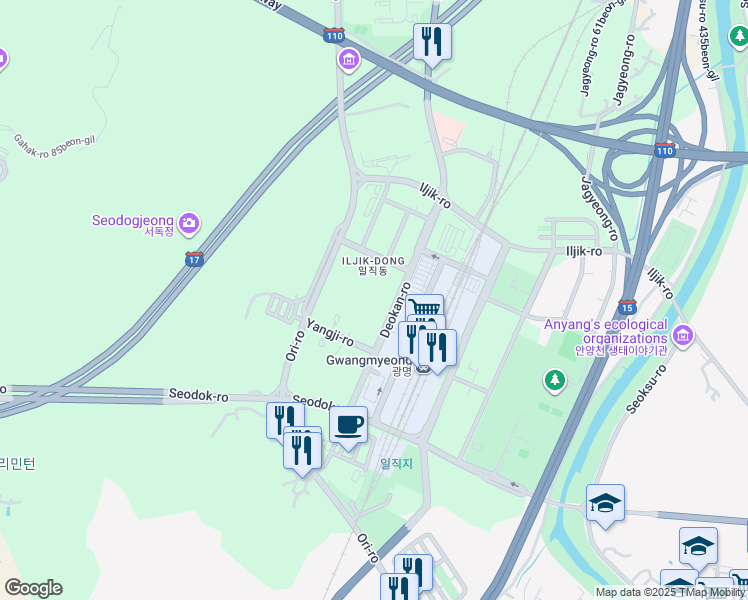 map of restaurants, bars, coffee shops, grocery stores, and more near in Gwangmyeong-si