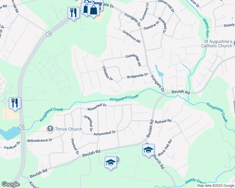 map of restaurants, bars, coffee shops, grocery stores, and more near 7133 O'Malley Drive in Richmond