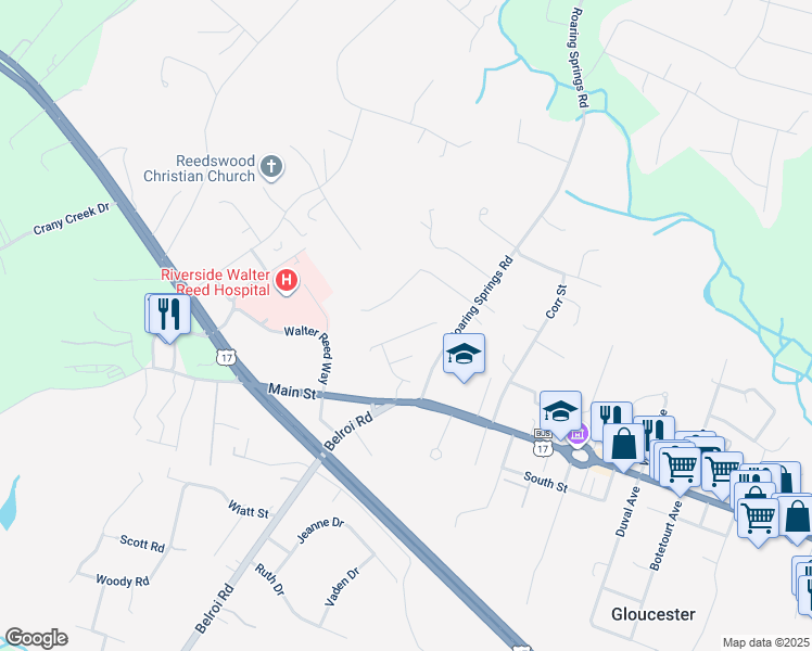 map of restaurants, bars, coffee shops, grocery stores, and more near 6319 Kelly's Place in Gloucester