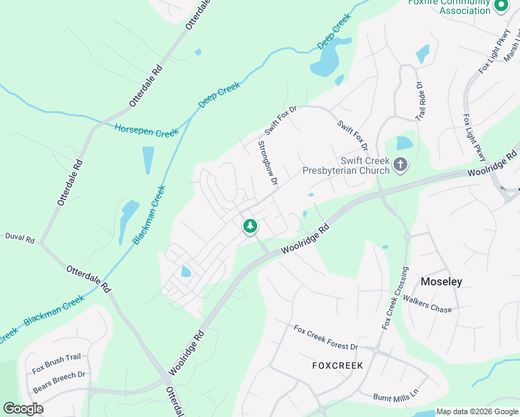 map of restaurants, bars, coffee shops, grocery stores, and more near 16425 Gossamer Drive in Moseley