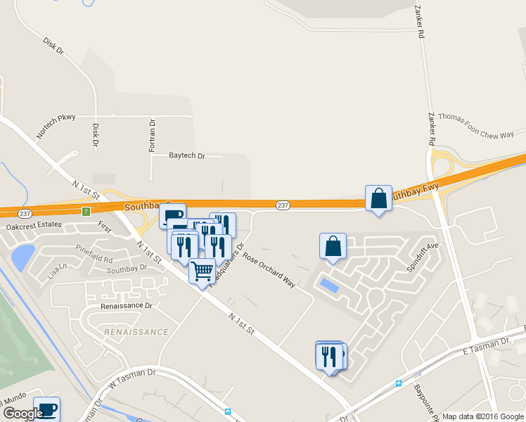 map of restaurants, bars, coffee shops, grocery stores, and more near 140 Holger Way in San Jose