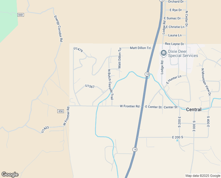 map of restaurants, bars, coffee shops, grocery stores, and more near 126 North Butch Cassidy Trail in Central