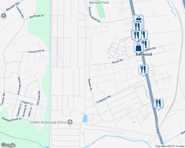 map of restaurants, bars, coffee shops, grocery stores, and more near 3081 Key Avenue in Richmond