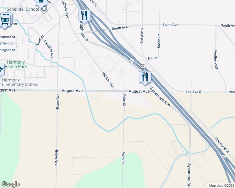 map of restaurants, bars, coffee shops, grocery stores, and more near 15545 August Avenue in Delhi