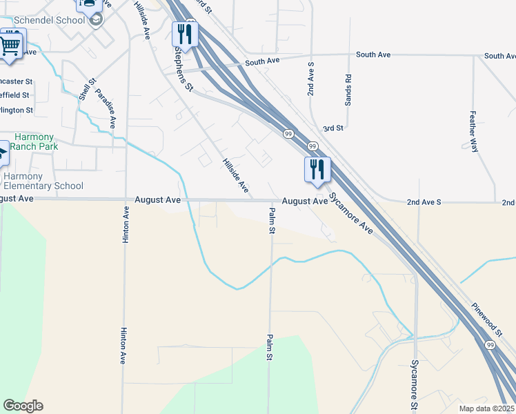 map of restaurants, bars, coffee shops, grocery stores, and more near 15545 August Avenue in Delhi
