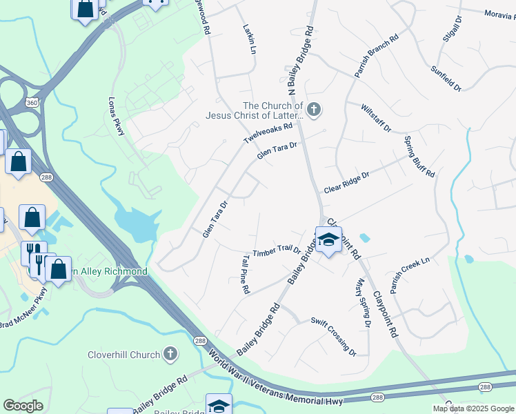 map of restaurants, bars, coffee shops, grocery stores, and more near 4800 Timbernorth Trail in Midlothian