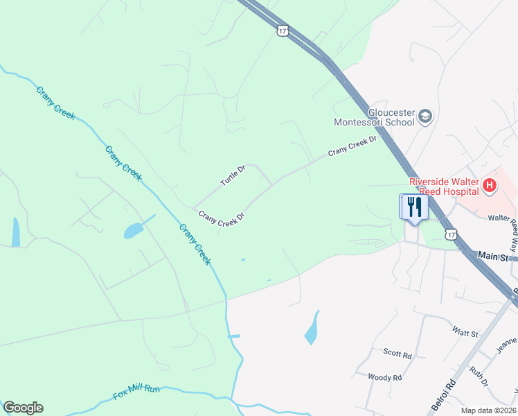 map of restaurants, bars, coffee shops, grocery stores, and more near 5726 Crany Creek Drive in Gloucester Courthouse