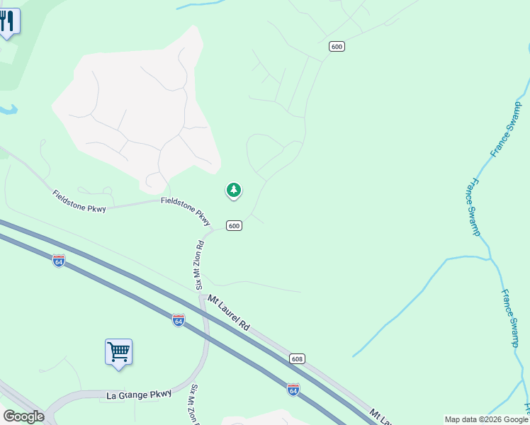 map of restaurants, bars, coffee shops, grocery stores, and more near 9150 6 Mount Zion Road in Toano