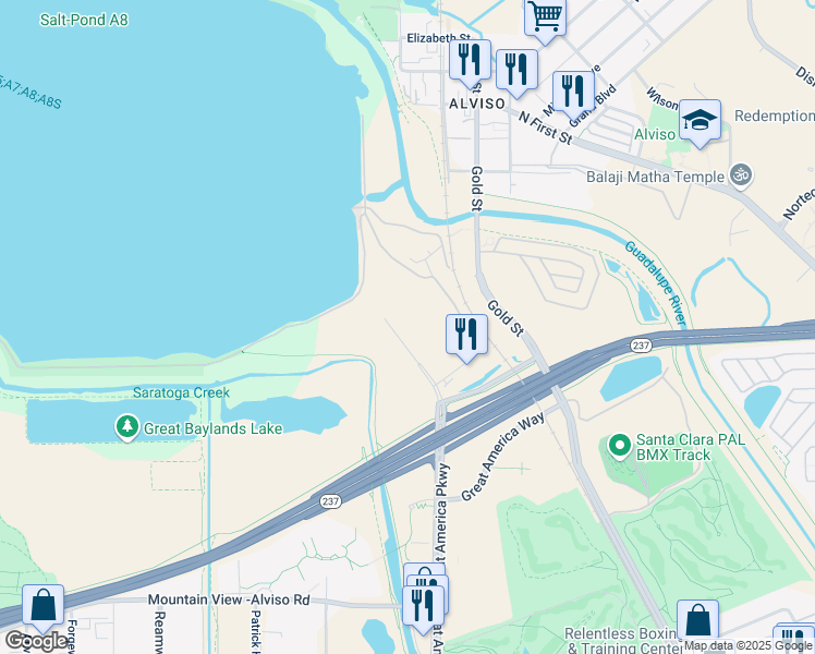 map of restaurants, bars, coffee shops, grocery stores, and more near 6280 America Center Drive in Sunnyvale