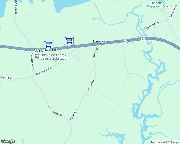 map of restaurants, bars, coffee shops, grocery stores, and more near 15501 Pocahontas Trail in Lanexa