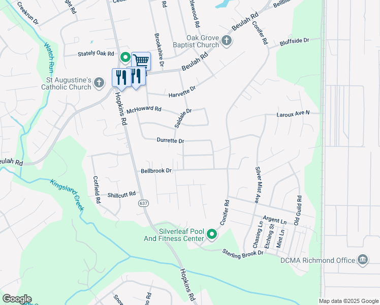 map of restaurants, bars, coffee shops, grocery stores, and more near 4040 Clodfelter Drive in Richmond