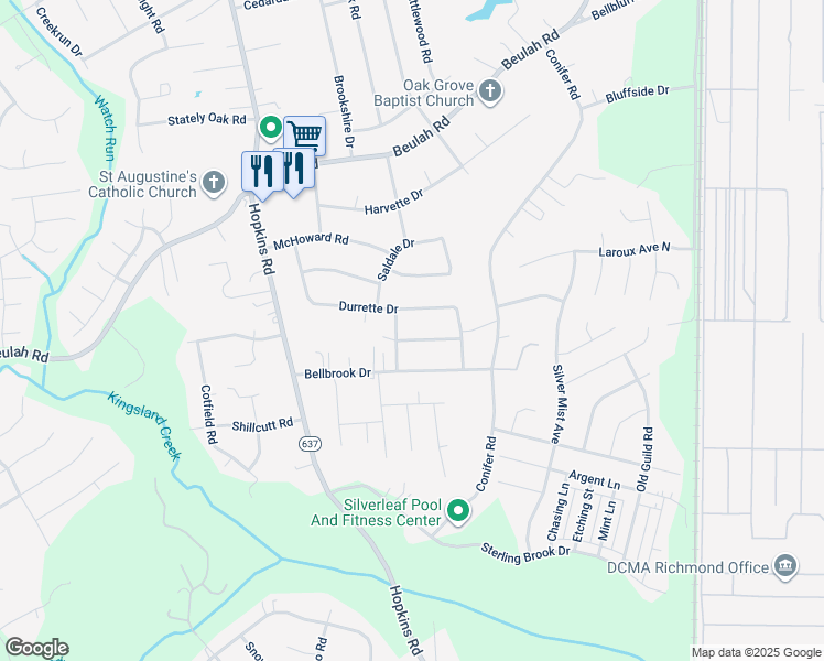 map of restaurants, bars, coffee shops, grocery stores, and more near 4040 Clodfelter Drive in Richmond