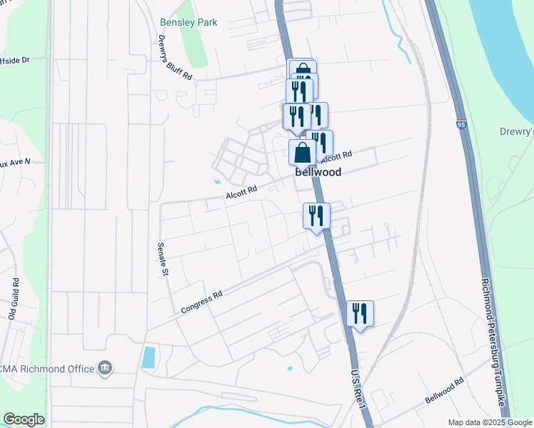 map of restaurants, bars, coffee shops, grocery stores, and more near 2716 Libwood Avenue in Richmond