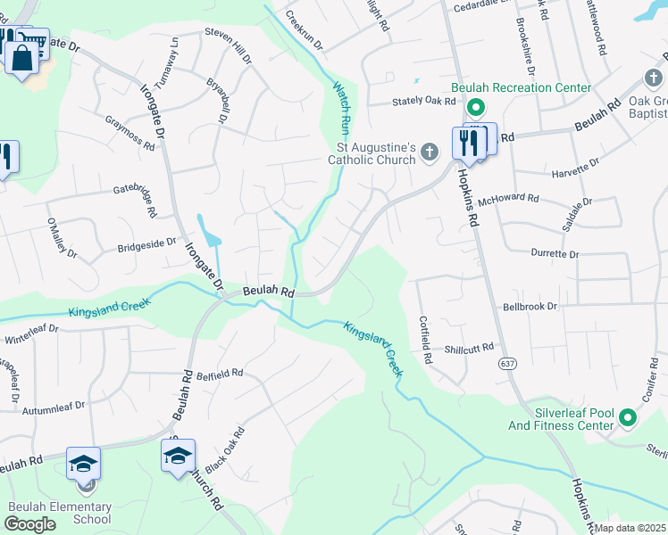 map of restaurants, bars, coffee shops, grocery stores, and more near 6943 Mason Run Drive in Richmond