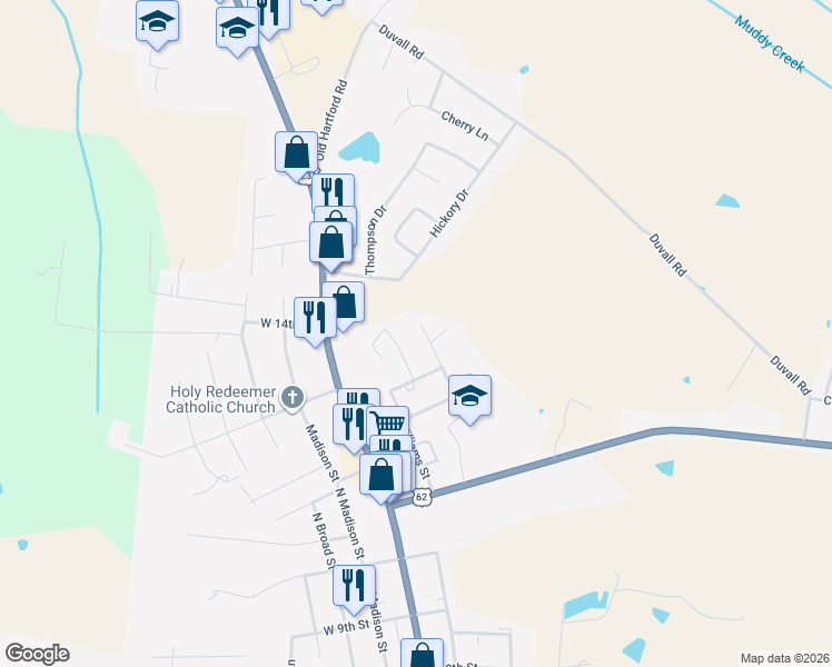 map of restaurants, bars, coffee shops, grocery stores, and more near 1347 Reed Avenue in Beaver Dam