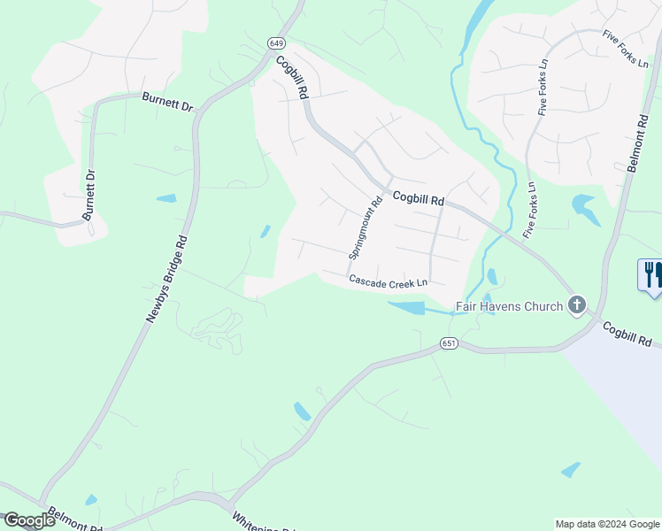 map of restaurants, bars, coffee shops, grocery stores, and more near 9512 Cascade Creek Lane in Chesterfield