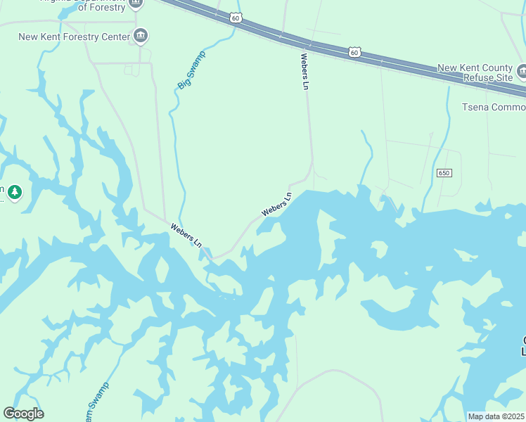 map of restaurants, bars, coffee shops, grocery stores, and more near Webers Lane in New Kent County
