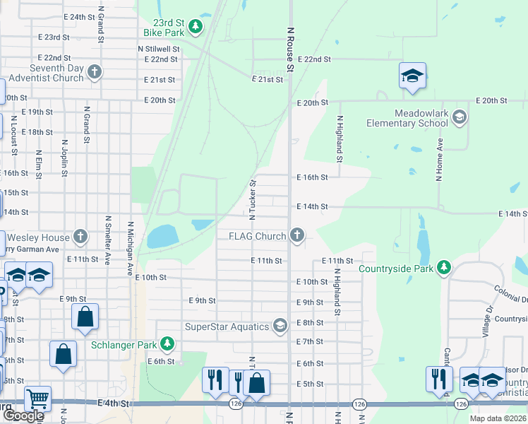 map of restaurants, bars, coffee shops, grocery stores, and more near 1017 East 14th Street in Pittsburg