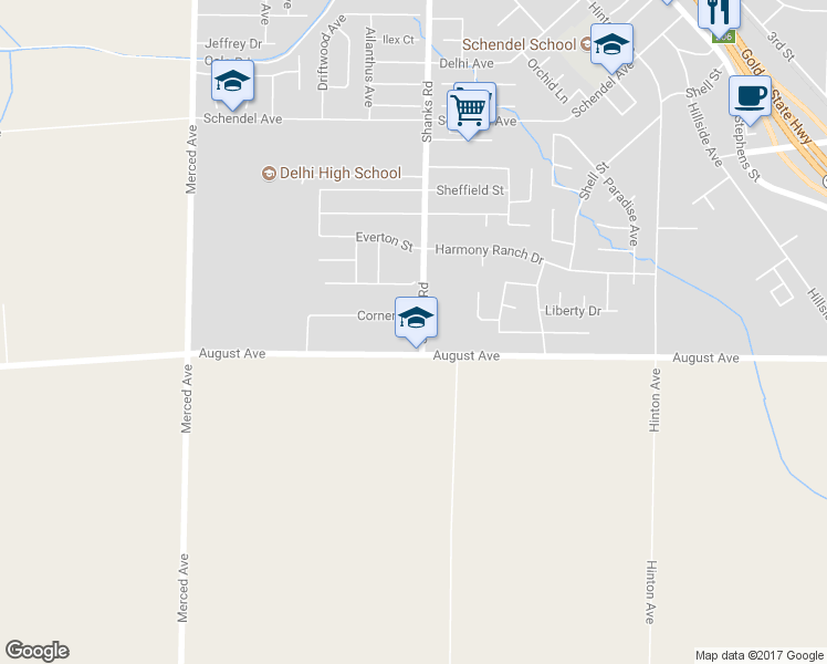 map of restaurants, bars, coffee shops, grocery stores, and more near 9047 Shanks Road in Delhi