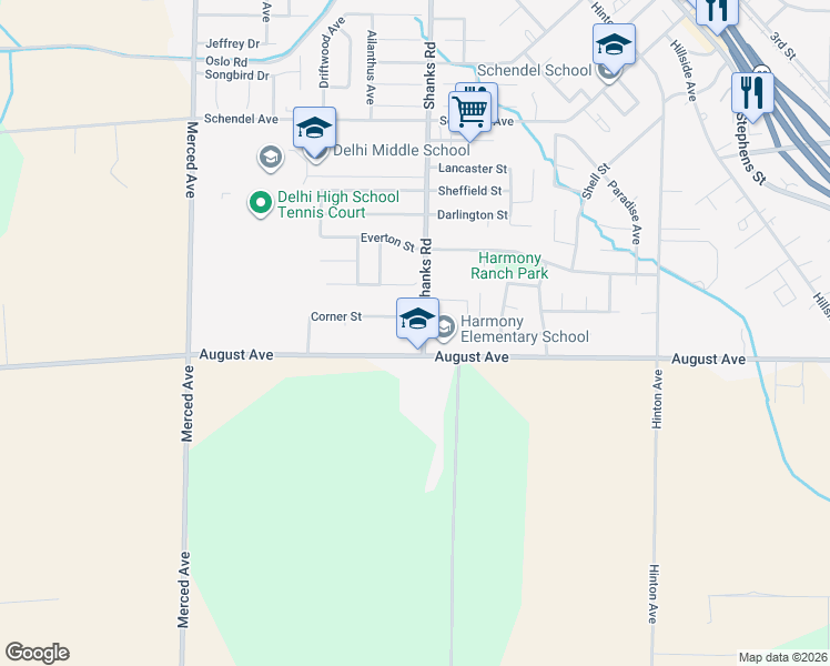 map of restaurants, bars, coffee shops, grocery stores, and more near 9047 Shanks Road in Delhi
