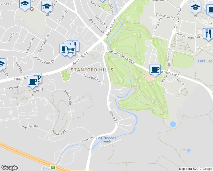 map of restaurants, bars, coffee shops, grocery stores, and more near 4 Campbell Lane in Menlo Park