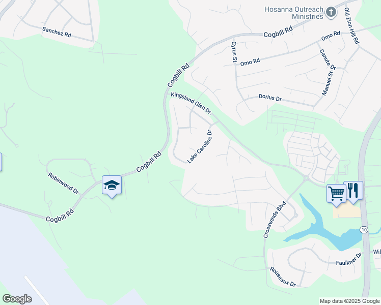 map of restaurants, bars, coffee shops, grocery stores, and more near 6419 Lake Caroline Court in Chesterfield