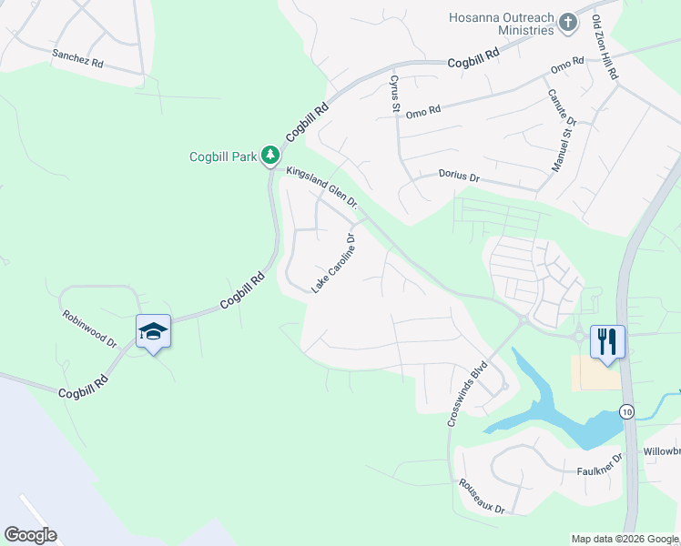 map of restaurants, bars, coffee shops, grocery stores, and more near 6849 Lake Caroline Drive in Chesterfield