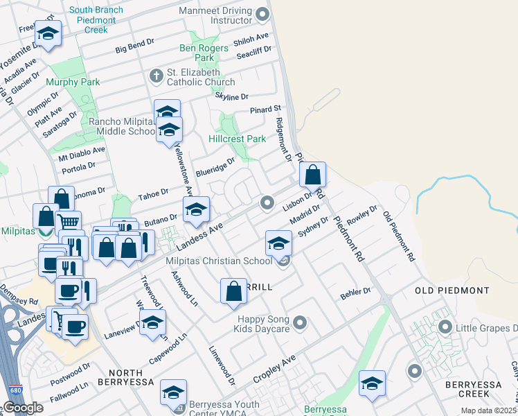 map of restaurants, bars, coffee shops, grocery stores, and more near 3344 Landess Avenue in San Jose