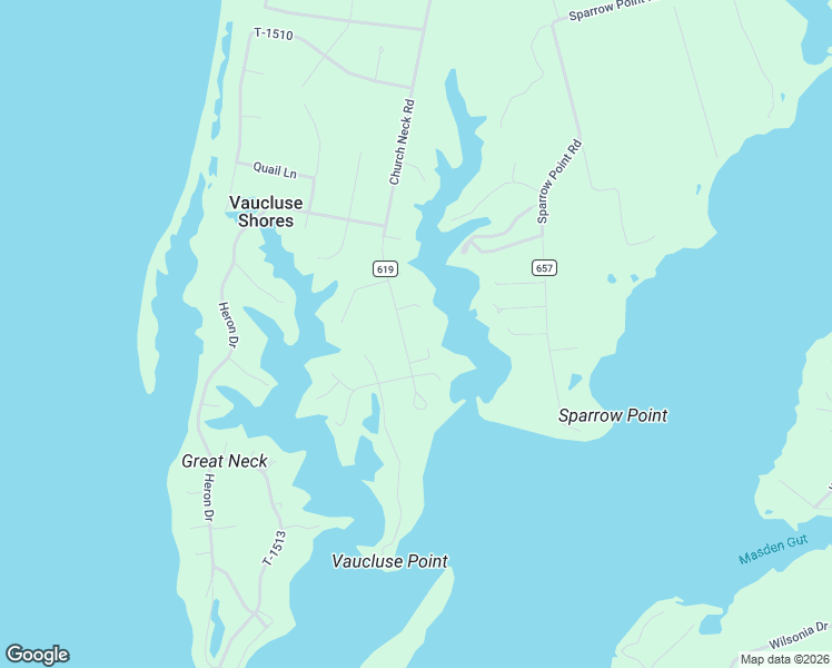 map of restaurants, bars, coffee shops, grocery stores, and more near 11449 Church Neck Road in Machipongo