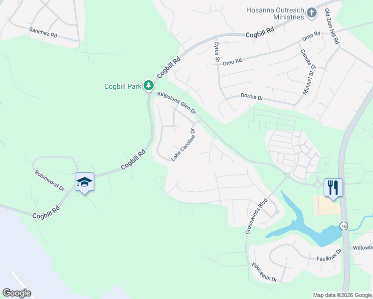 map of restaurants, bars, coffee shops, grocery stores, and more near 6849 Lake Caroline Drive in Chesterfield