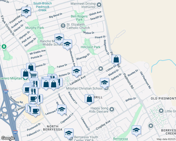 map of restaurants, bars, coffee shops, grocery stores, and more near 2121 Calle Mesa Alta in Milpitas