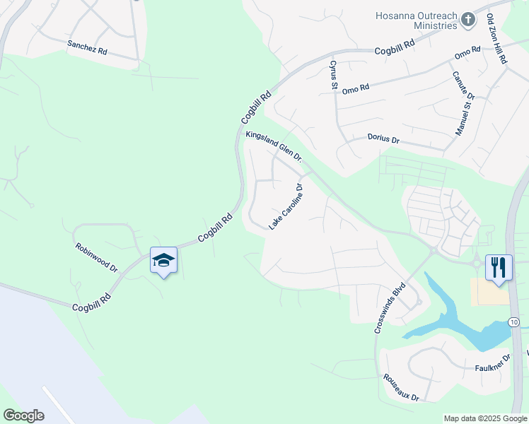 map of restaurants, bars, coffee shops, grocery stores, and more near 6419 Lake Caroline Court in Chesterfield