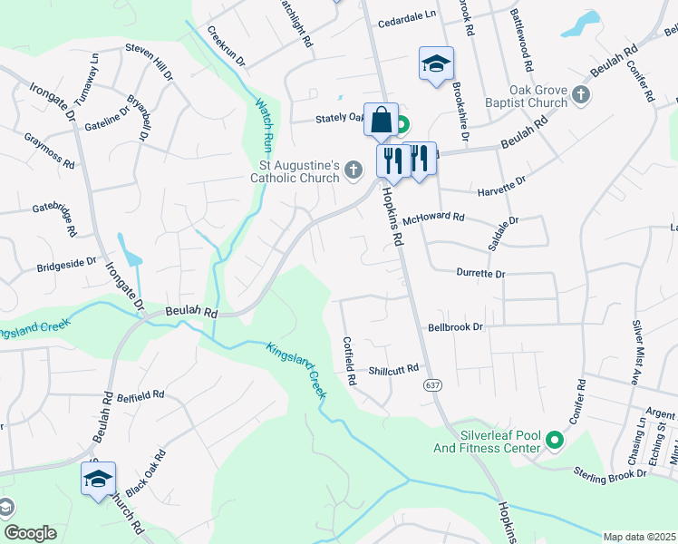 map of restaurants, bars, coffee shops, grocery stores, and more near 4437 Beulah Road in Richmond