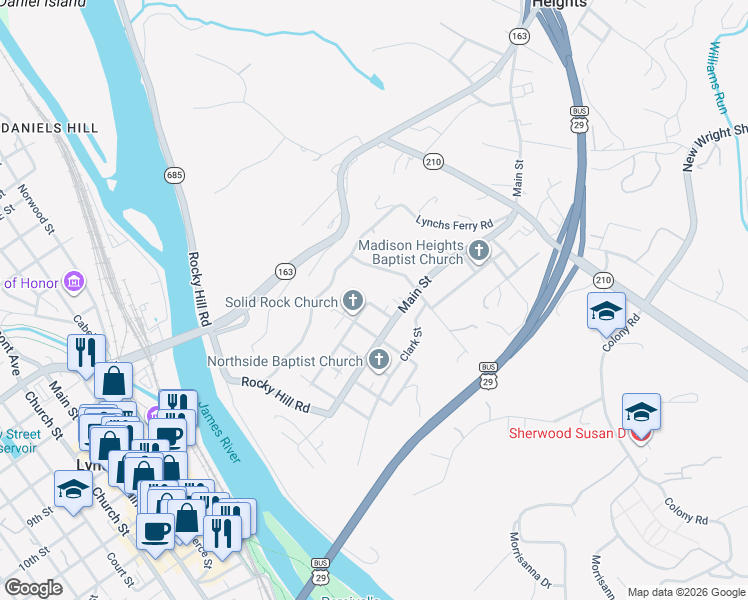 map of restaurants, bars, coffee shops, grocery stores, and more near 109 6th Street in Madison Heights