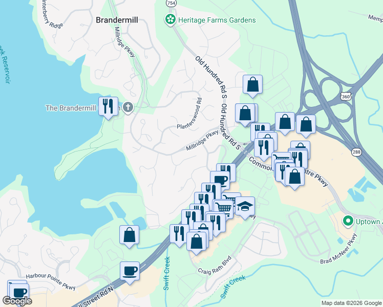 map of restaurants, bars, coffee shops, grocery stores, and more near 13208 Court Ridge Road in Midlothian