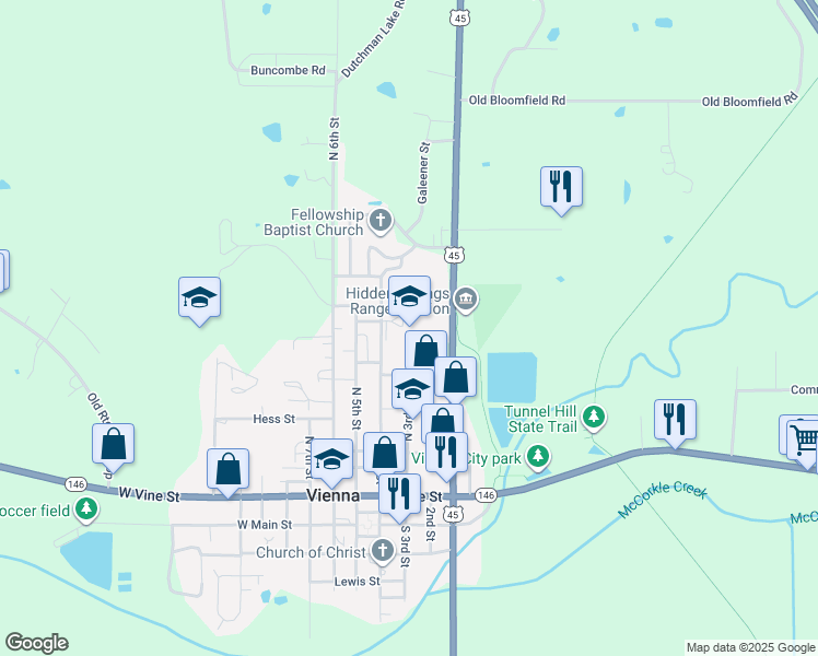 map of restaurants, bars, coffee shops, grocery stores, and more near 601 North 1st Street in Vienna