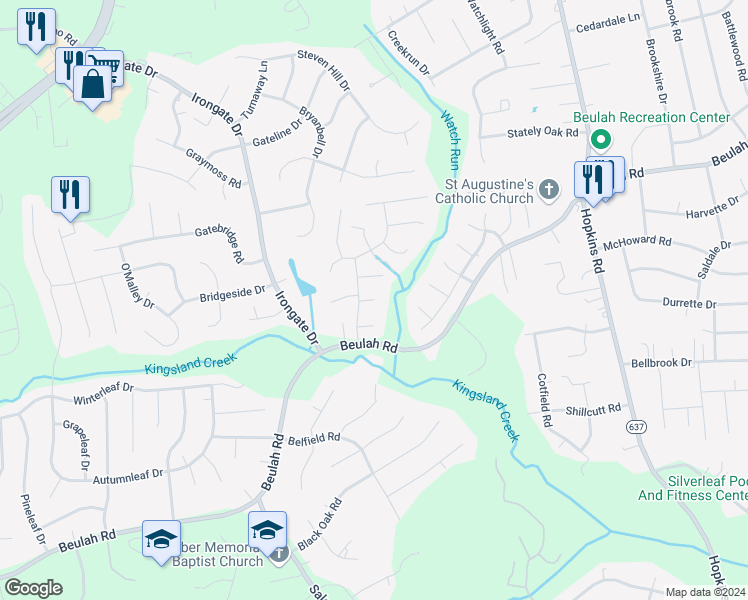 map of restaurants, bars, coffee shops, grocery stores, and more near 4799 Mason Way Court in Richmond