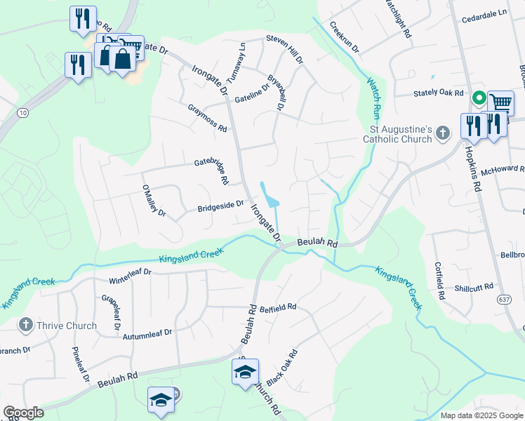 map of restaurants, bars, coffee shops, grocery stores, and more near 7113 Irongate Drive in Richmond