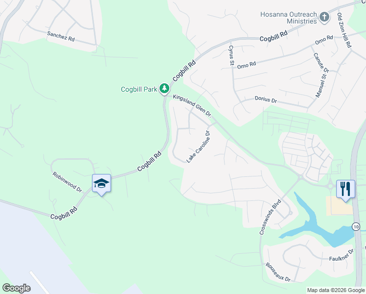 map of restaurants, bars, coffee shops, grocery stores, and more near 6419 Lake Caroline Court in Chesterfield