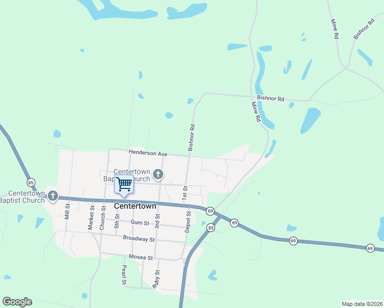 map of restaurants, bars, coffee shops, grocery stores, and more near 120 Cr-1333 in Centertown