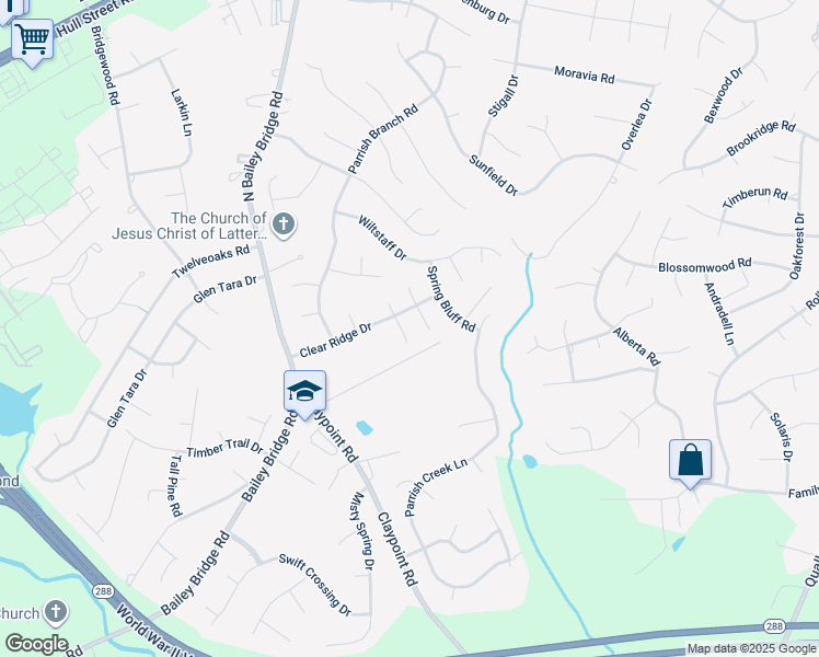 map of restaurants, bars, coffee shops, grocery stores, and more near 5113 Toronette Way in Midlothian