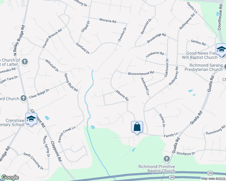 map of restaurants, bars, coffee shops, grocery stores, and more near 5036 Alberta Road in Chesterfield