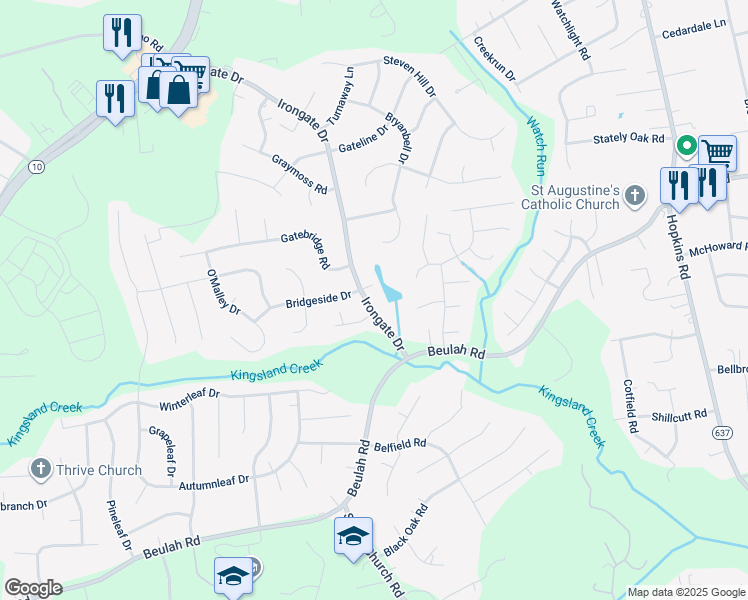 map of restaurants, bars, coffee shops, grocery stores, and more near 7107 Irongate Drive in Richmond